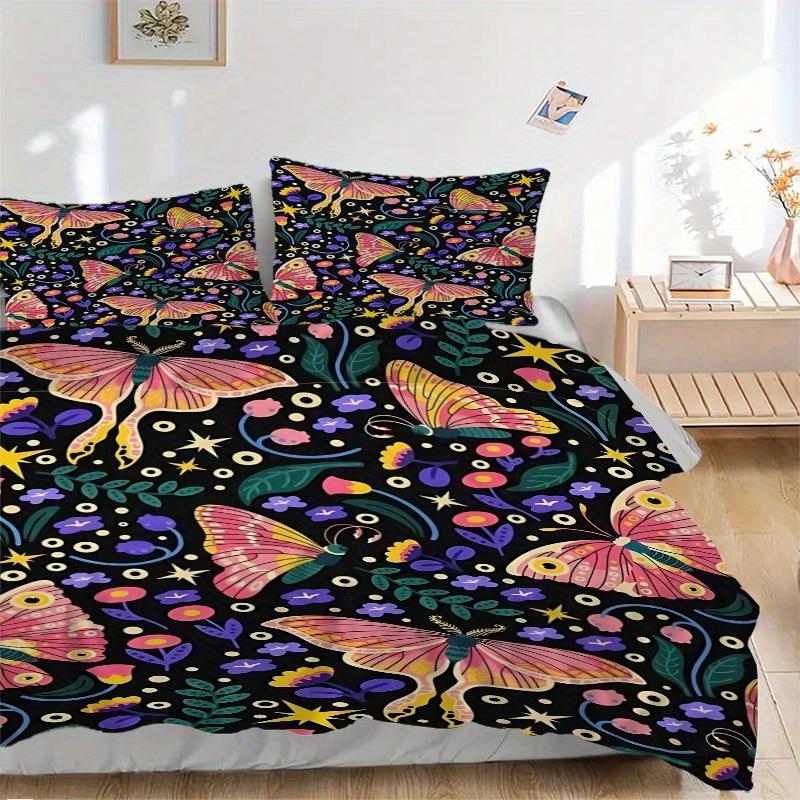 

3pcs Butterfly Print Bedding Set, Suitable for Bedroom Decoration, (Includes 1 Duvet Cover And 2 Pillowcases, Quilt Not Included) yy250822169 135x200cm