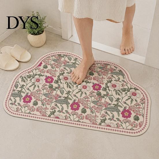 Light Luxury Home Decor Rug Retro Floral Bath Mat, Non-slip Super Absorbent Bathroom Rug, Diatomaceous Earth Quick-drying for Front Door Washable Sink