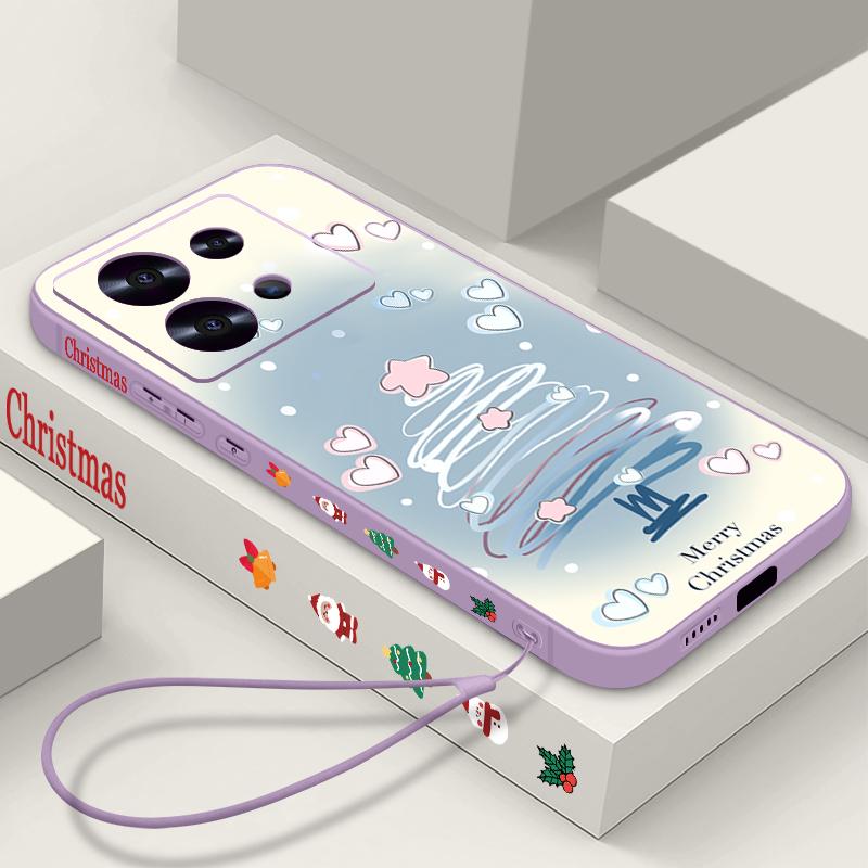 Cartoon Christmas Printed Lanyard Phone Case For Xiaomi Redmi Note 14 13 12 Pro Note 13 14 Pro Plus 5G 13 13C 4G 11 10 Pro Soft Silicone Cover