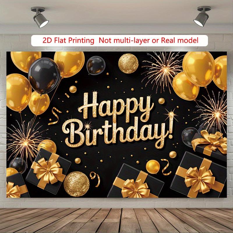 Party Backdrop Black Elegant Flat Golden Serves Photos Celebration Photo Booth Birthday Party Decor