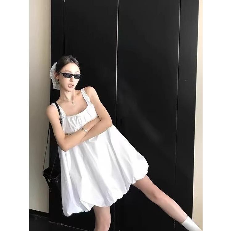 Solid color simple white bud vest skirt women's summer new loose dress casual A-shaped skirt niche skirt