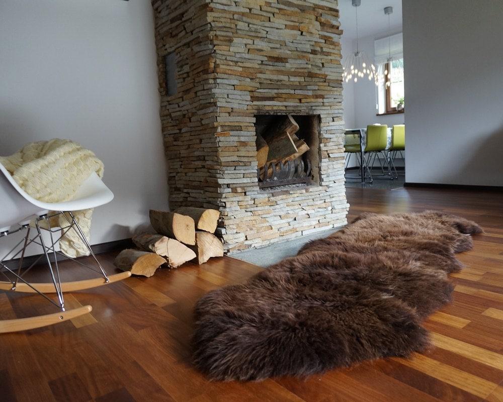 Genuine Brown Double Sheepskin Rug, Natural Wool Carpet, 79 X 30 Inches (200 X 70 ), Polish Tatra Mountain Origin