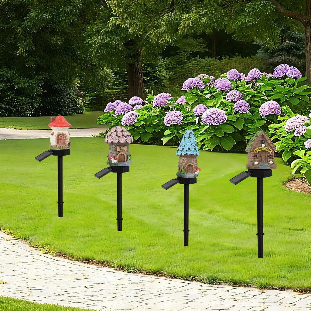 Solar Fairy-Tale Mushroom Cottage Garden Light Waterproof LED Outdoor Lawn Lamp Decorative Lamp for Yard Patio Lawn Flower Bed
