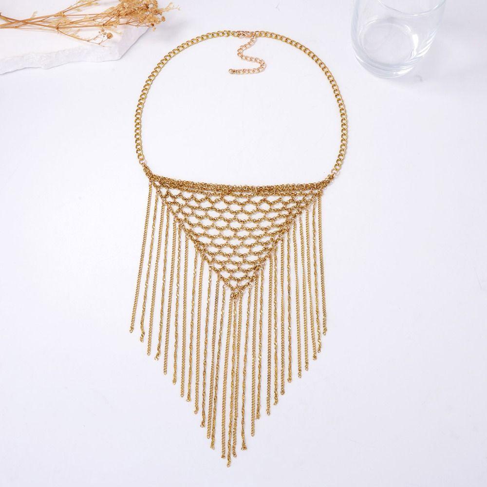 Waterproof Multi-Layer Tassel Necklace Non Tarnish Multi Strand Chain Necklace Light Luxury Style