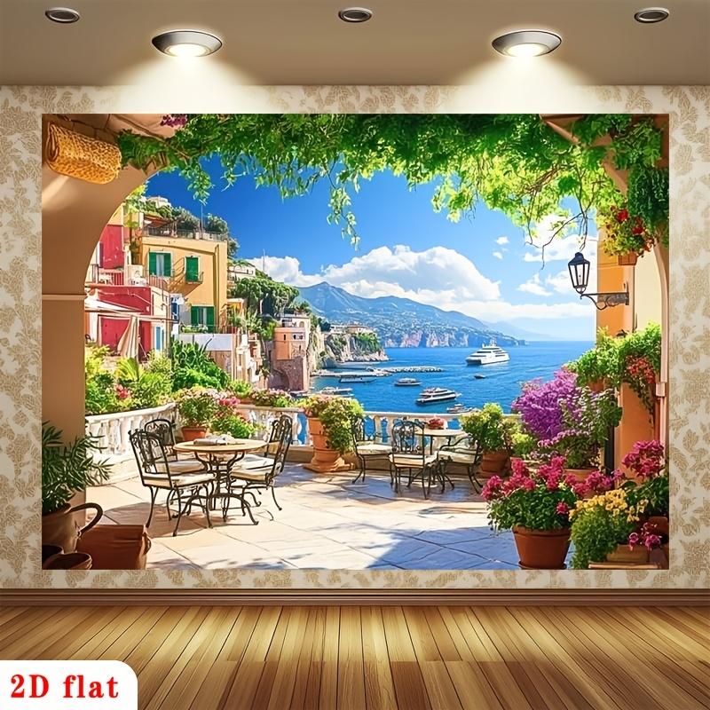 2D plane 1 piece of balcony backdrop for a Mediterranean coastal town suitable for party decoration and Greek-themed parties 100x150cm