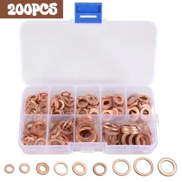 Copper Washer Gasket Assortment Kit M8/M10/M12/M14 Flat Seal Ring Set for Sump Plugs Oil Drain Bolts Automotive Plumbing Repair