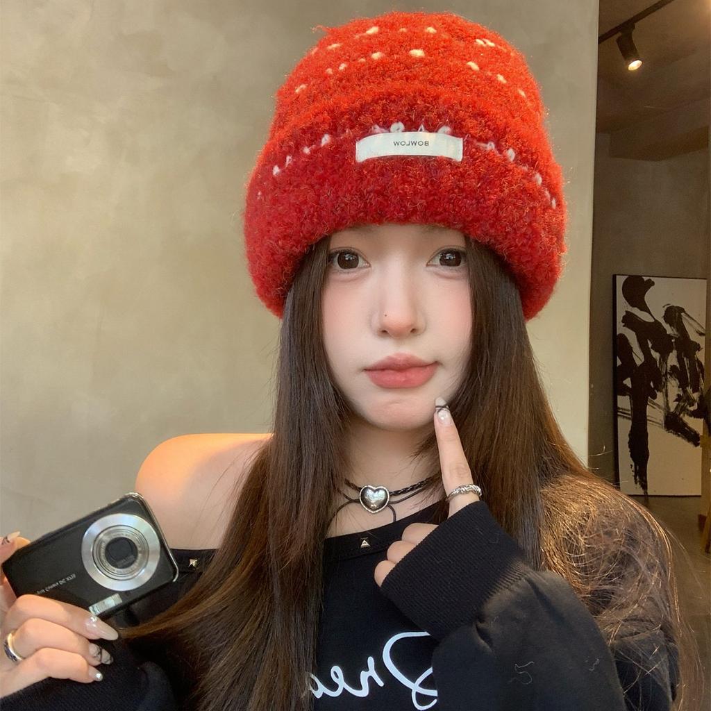 Thickened Striped Knitted Woolen Cap for Women New Autumn and Winter Warm and Face Enhancing Small Headband Cold Proof Ear Protecting Cap