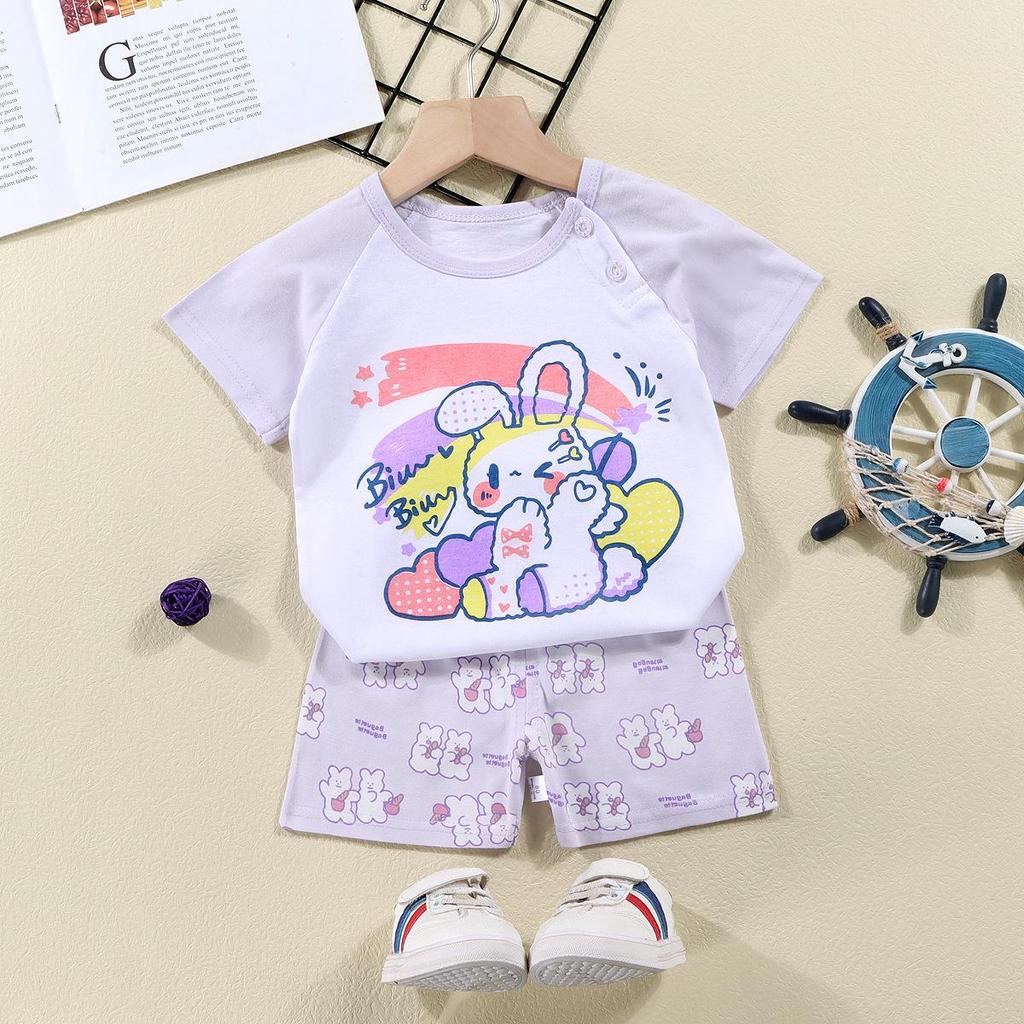 Kids' Summer Cotton Two-Piece Set: Cartoon Short Sleeve & Shorts for Toddlers