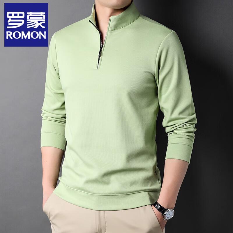 ROMON Men's Long-Sleeve Loose Fit Quarter-Zip Polo T-Shirt