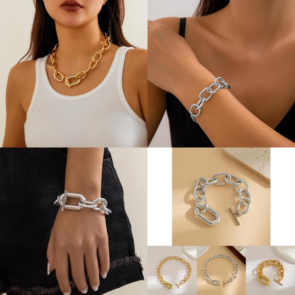 Trendy Punk Inspired Multi-layered Chain Necklace With Unique Geometric Design