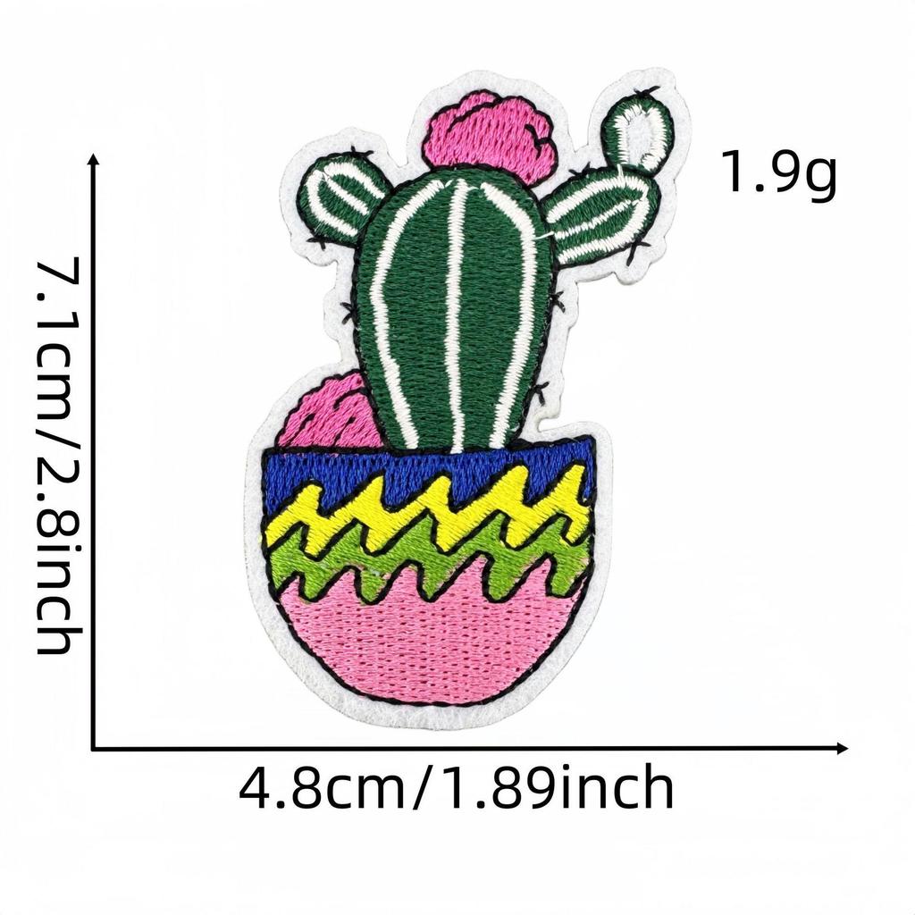 Cartoon Cactus Embroidered Cloth Patch with Hot Melt Adhesive