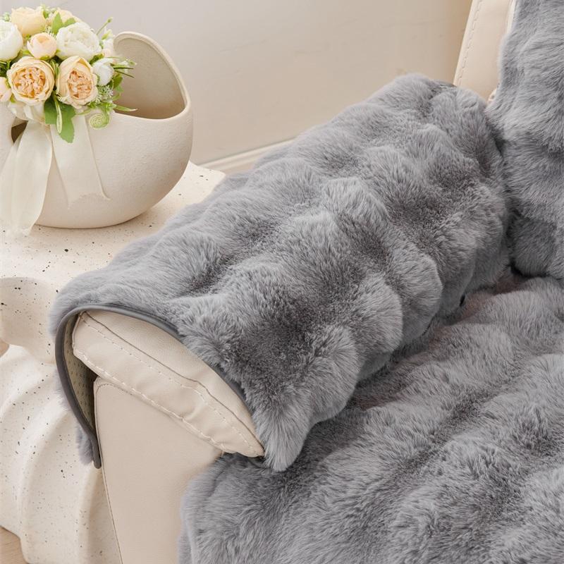 1 Seater Soft Warm Recliner Sofa Cover Non-Slip Rabbit Plush Armchair Cover Solid Color Single Sofa Slipcover for Living Room
