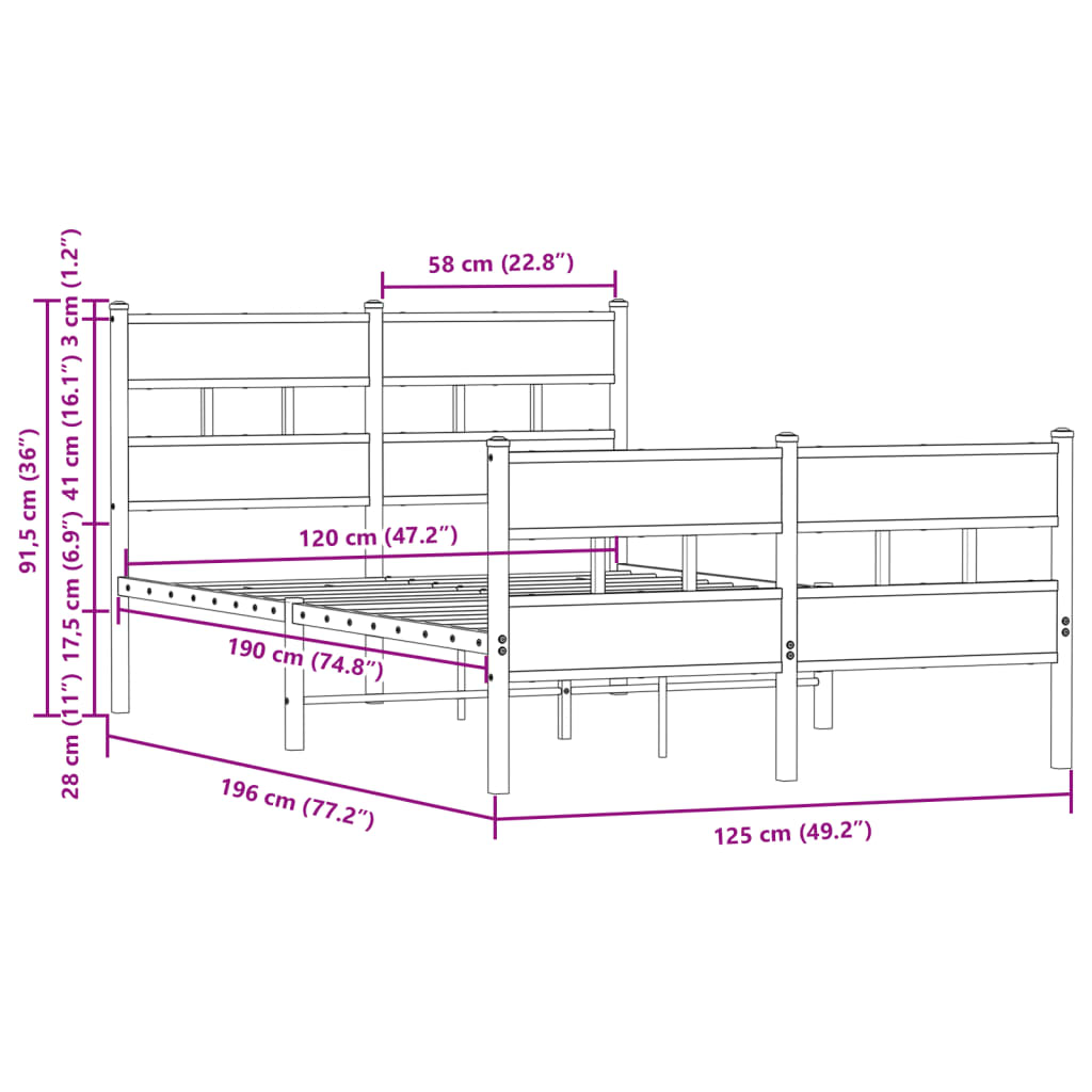 Bed Frame without Mattress with Headboard and Footboard 120 x 190 cm