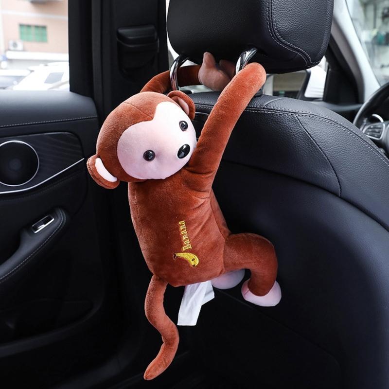 Cute Plush Monkey Hanging Tissue Boxes Animal Napkin Tissue Paper Boxes Holder for Car Home Garden Kitchen Storage