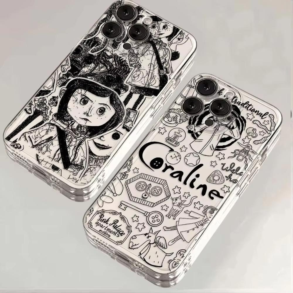 Coraline Phone Case For iPhone 17 Air 16 e 15 14 13 12 11 Pro Max Plus Mini SE 2020 2022 Soft Transparent Case