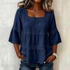 Women Square Neck Lace Trim Bell Sleeve Top Casual Tiered Smocked Solid Color Blouse