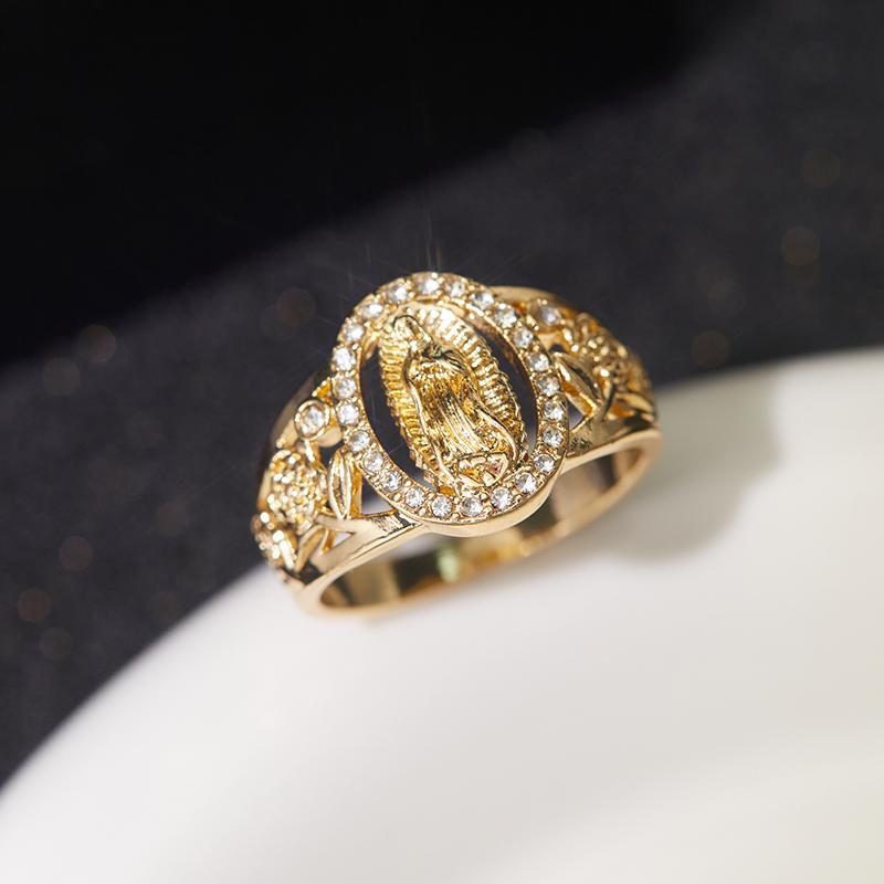 1pc  Exquisite Religious Virgin Mary Inlaid Shiny Cubic Zirconia Ring for Women Hip-hop Trend Daily Wear Couple Jewelry