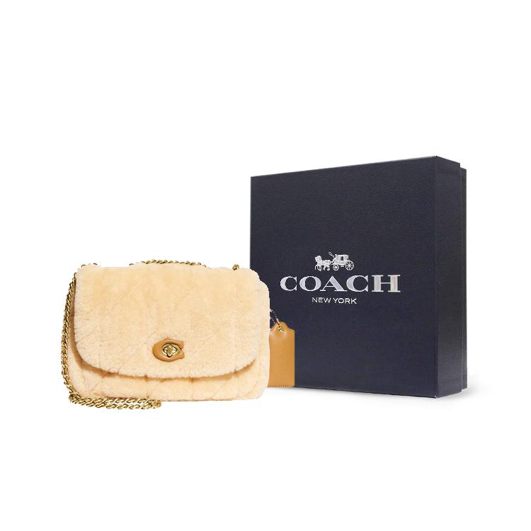 COACH Pillow Shearling Plush With Smooth Leather Portable Crossbody Bag, Shoulder Bag Women's Ecru CE721-B4NA