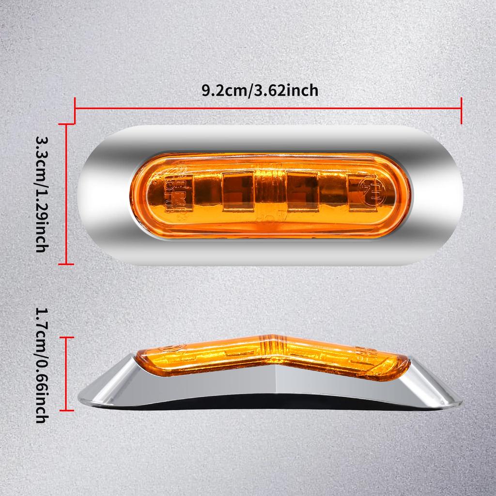 LED Side Marker Lights Side Lamps 12V 24V High Brightness Waterproof Suitable for Yellow 4-LED Universal, Trucks, Trailers, Buses, Boats,