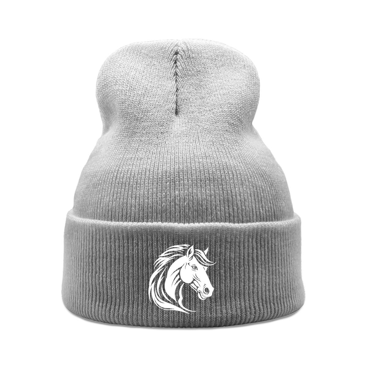 

White Horse Print Winter Hats Unisex Warm Knitted Cap Beanie Hat For Woman Cuff Trendy Knit Hat Beanie Perfect For Urban Style