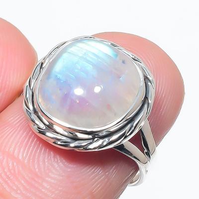 Natural Rainbow Moonstone Gemstone 925 Solid Sterling Silver Gift Ring S.7 q3B31