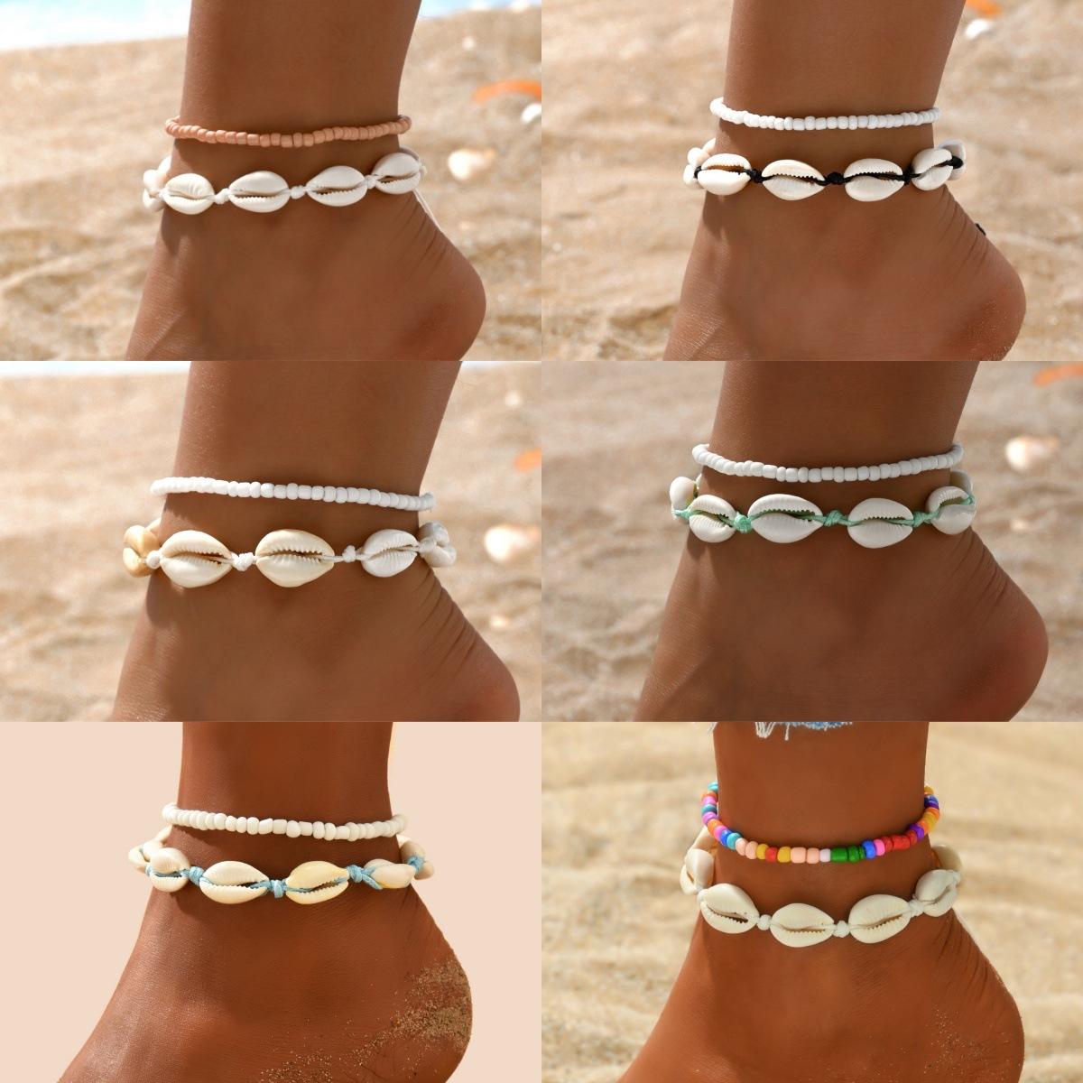 

Rice Bead Shell Anklet Hand-woven Beach Vacation Adjustable Stacking Anklet
