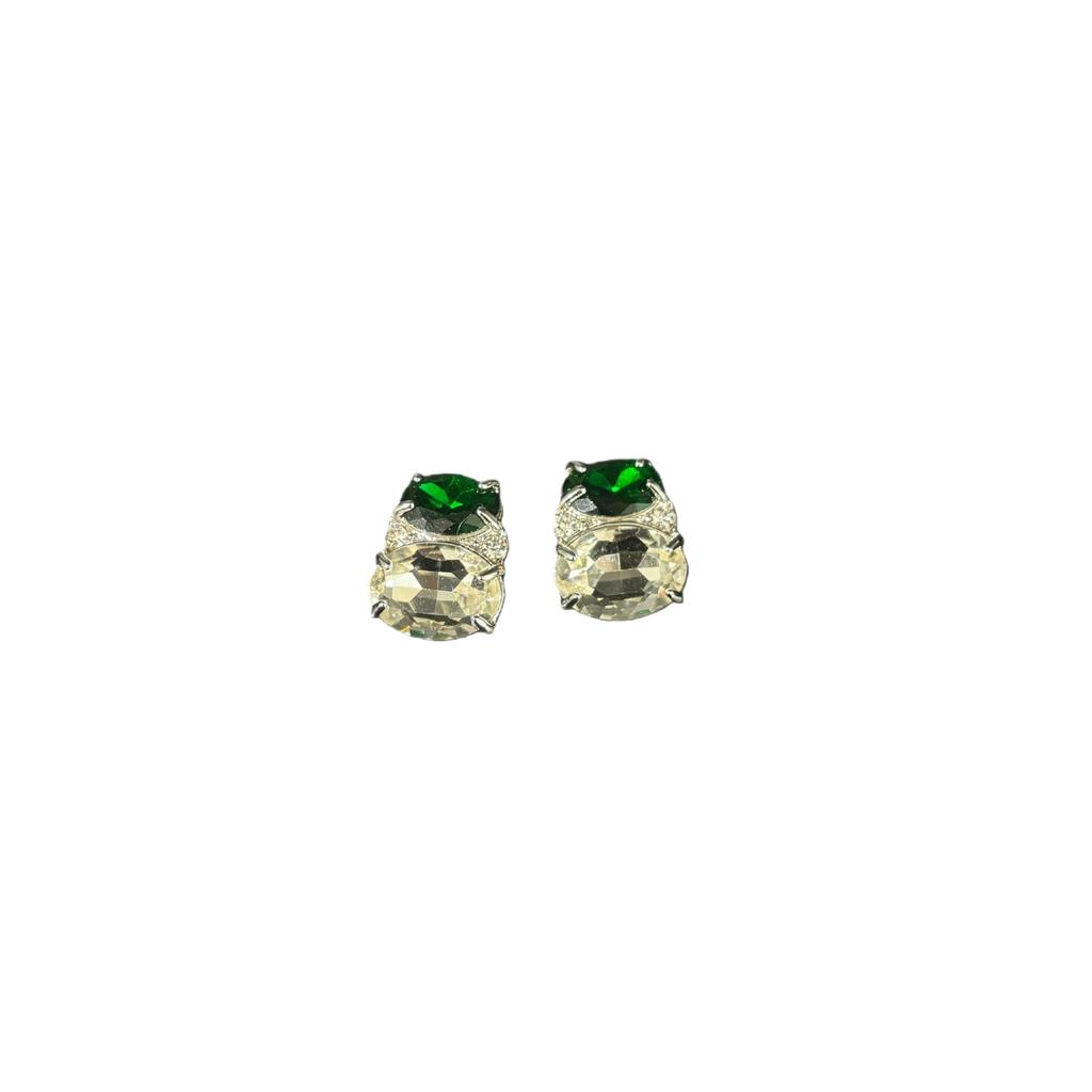 French Retro Premium Temperament Electroplating Green Zircon Stud Earrings Oval Medieval Earrings Jewelry Female Geometry