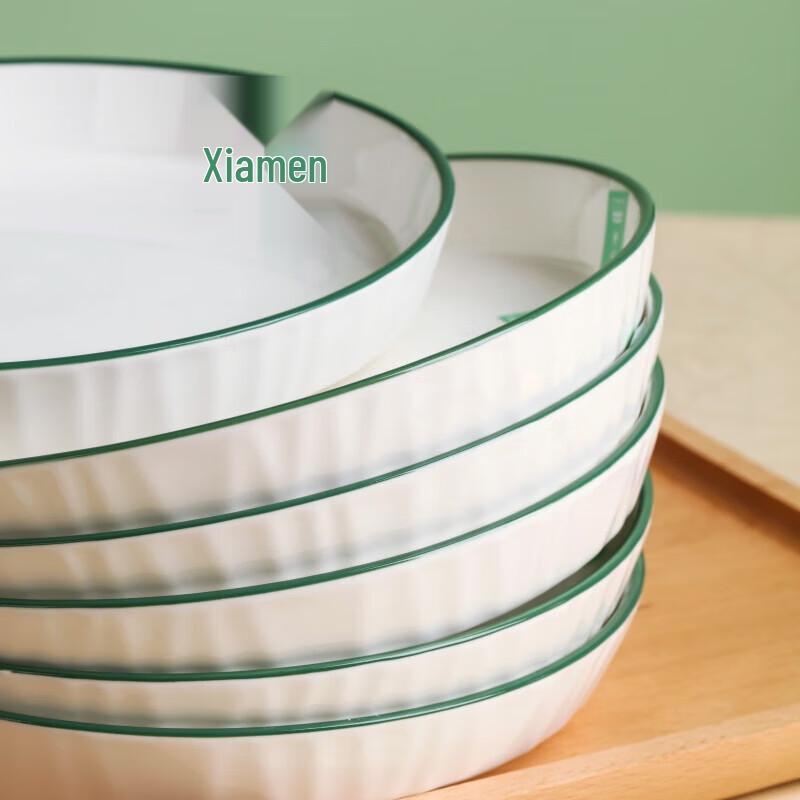 Elegante jade-grüne Rand Keramik Tiefe Suppenschalen, 4er-Set