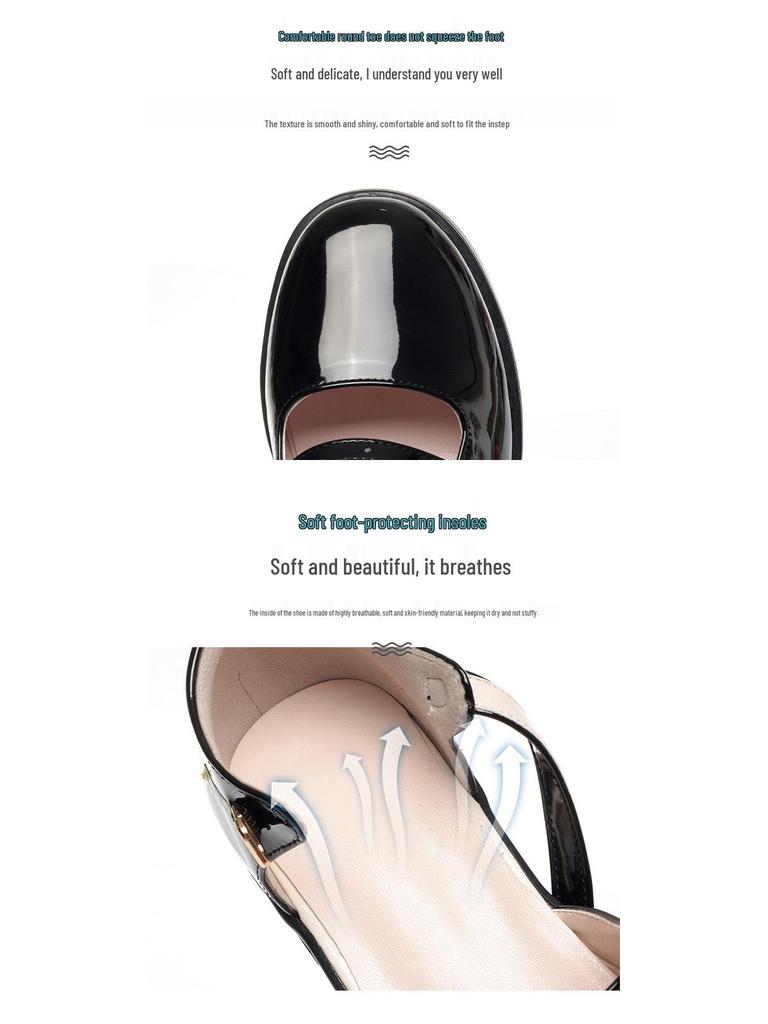 Damen 2024 Hollow Chunky Heel Sandalen: Mittelhoher Absatz Leder mit Ein-Wort-Schnalle & Geschlossene Zehe – Sommerlicher Sanfter Stil