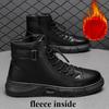 Men's Winter Fur Lined Snow Boots Outdoor Anti Slip Ankle Boots Casual Warm High Top Shoes for Men Lace-Up Fleece Lined Sports Leather Booties