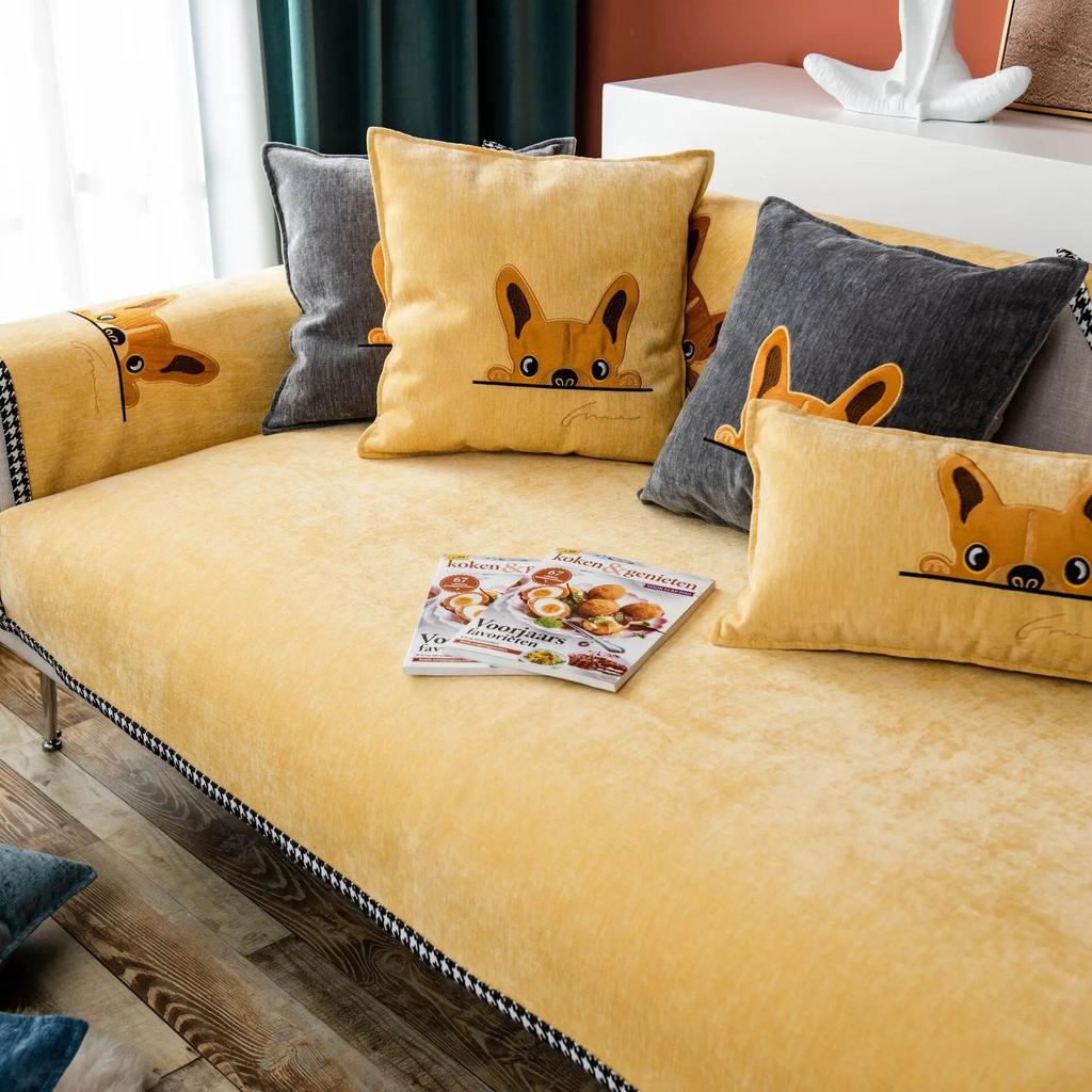Thicken Chenille Sofa Towel Non-slip 1/2/3/4 Seater Couch Cushion Anti Cat Scratch Cute Dogs Sofa Covers for Living Dinning Room