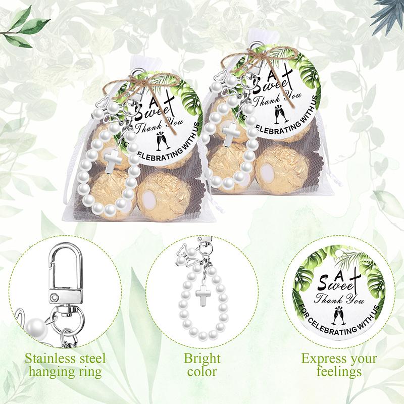 20 Sets Angel Keychains Favor, Pearl Angel Keychain Gifts Bulk Guardian Angel Pendant Keychain With Thank You Tags Organza Bag