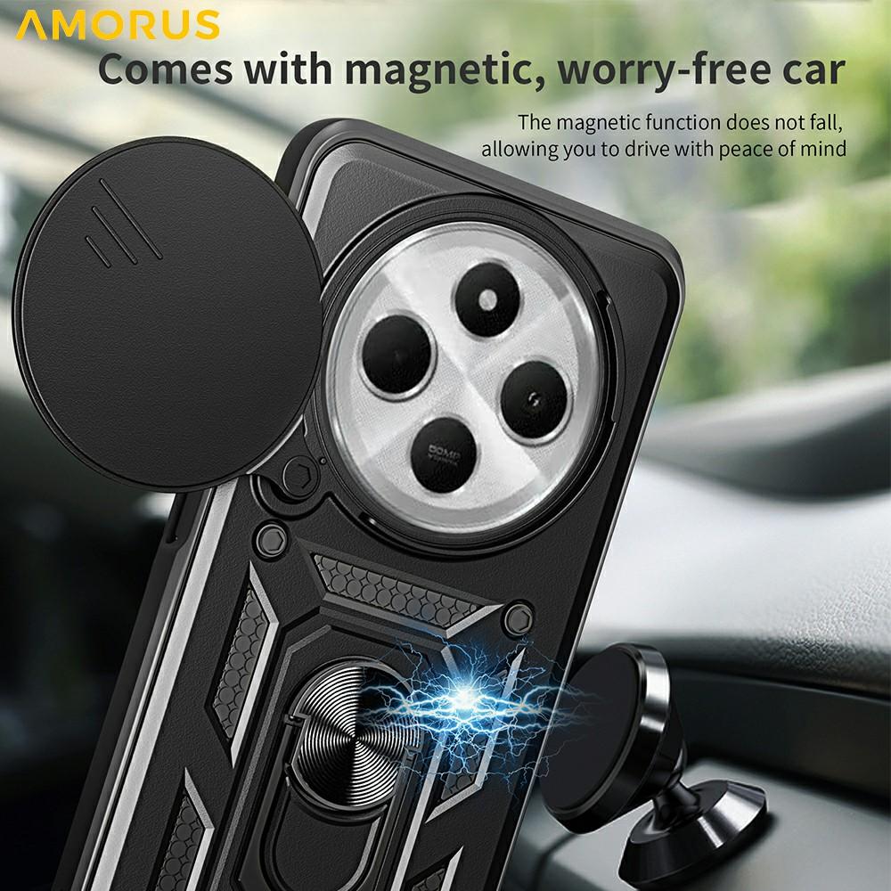 AMORUS Kickstand Case for Xiaomi Poco C75 4G/Redmi 14R 5G/14C 4G PC+TPU Phone Cover with Camera Lens Slider
