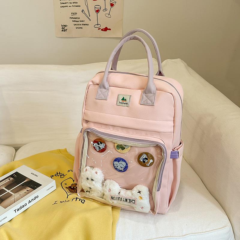 Japanese transparent pain bag large-capacity backpack female college style junior high school student large-capacity handbag student schoolbag Single pack розовый