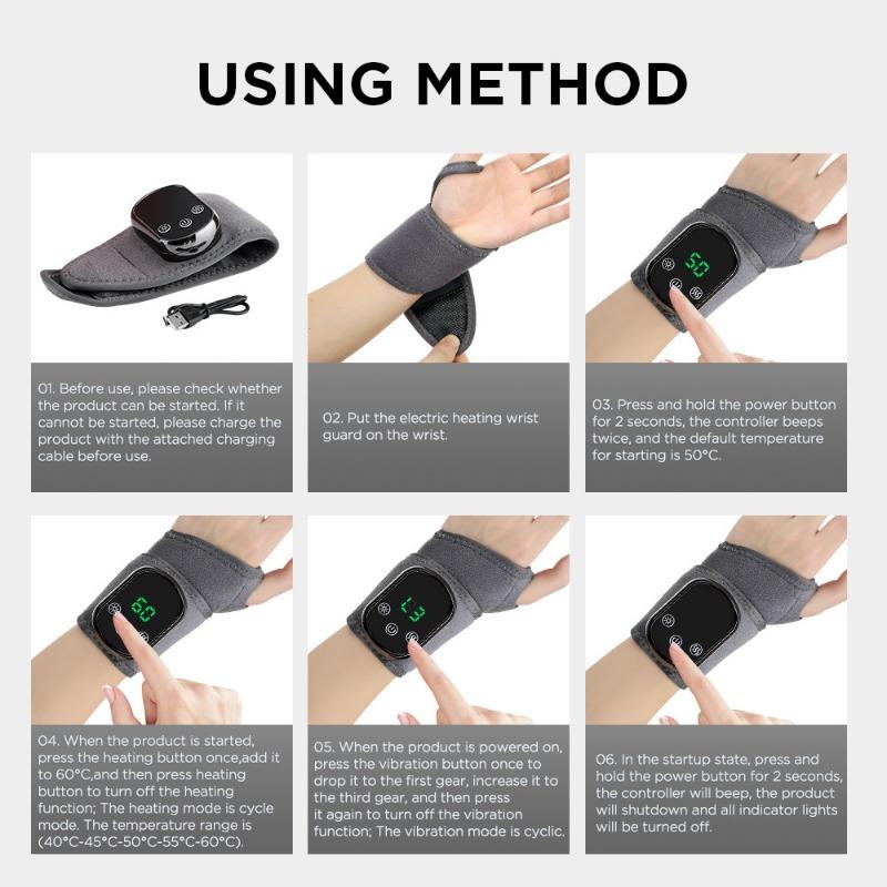 Electric Heating Wrist Massager Adjustable 5 Levels Hot Compress 3 Levels Vibration Wrist Guard Band for Carpal Tunnel Relief