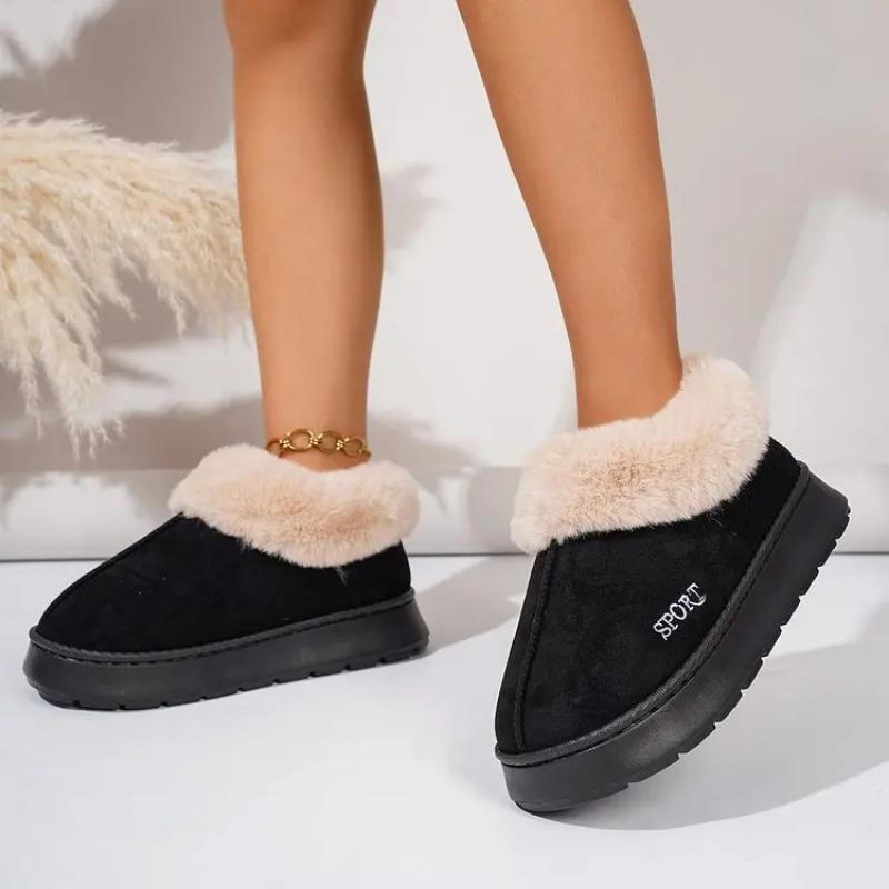 Anti-slip Thick Plush Snow Boots Women Faux Suede Platform Fur Winter Boots Woman Slip On Warm Cotton Padded Shoes Female