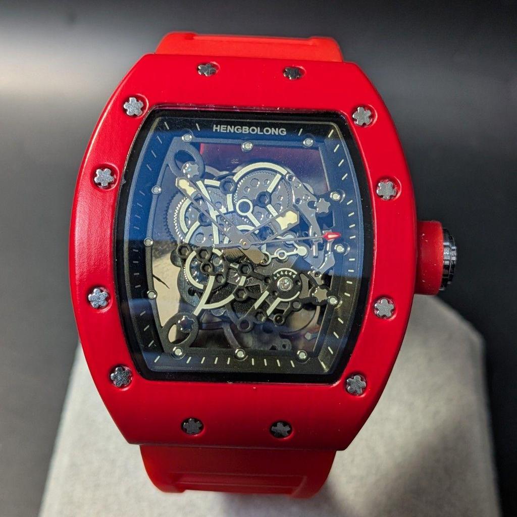 Used New Watch Richard Mille Type Quartz Homage Watch Rubber Tonneau Red Red Luxury Luxury Sports