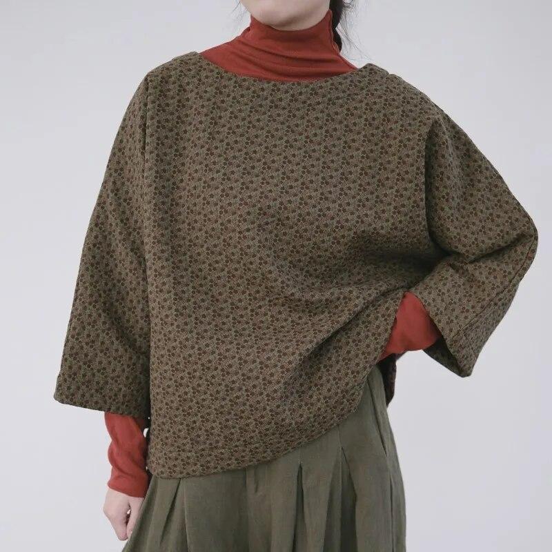 Johnature Damskie parki pulowerowe z nadrukiem kwiatowym, z dekoltem w kształcie litery O, z długim rękawem, zimowe płaszcze oraz bawełniane ciepłe damskie bawełniane parki w stylu vintage