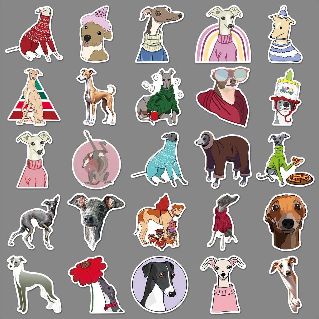 50 Greyhound Doodle Stickers Personalized Cartoon Cute Dog Decorative Mobile Phone Case Water Cup Computer Stickers