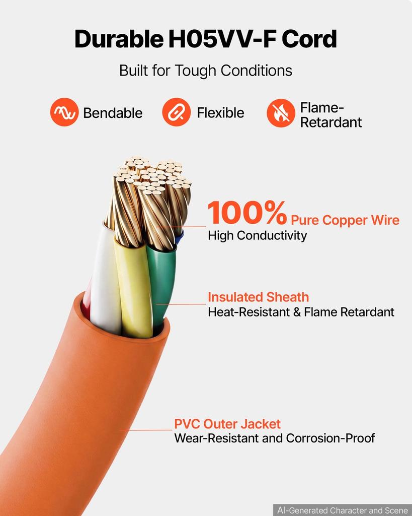 Retractable Extension Cord Reel 10 M Heavy Duty 16AWG / 3C Orange, for Ceiling/Wall Mount, Overheat Protection, Automatic Retractable Power Cord,