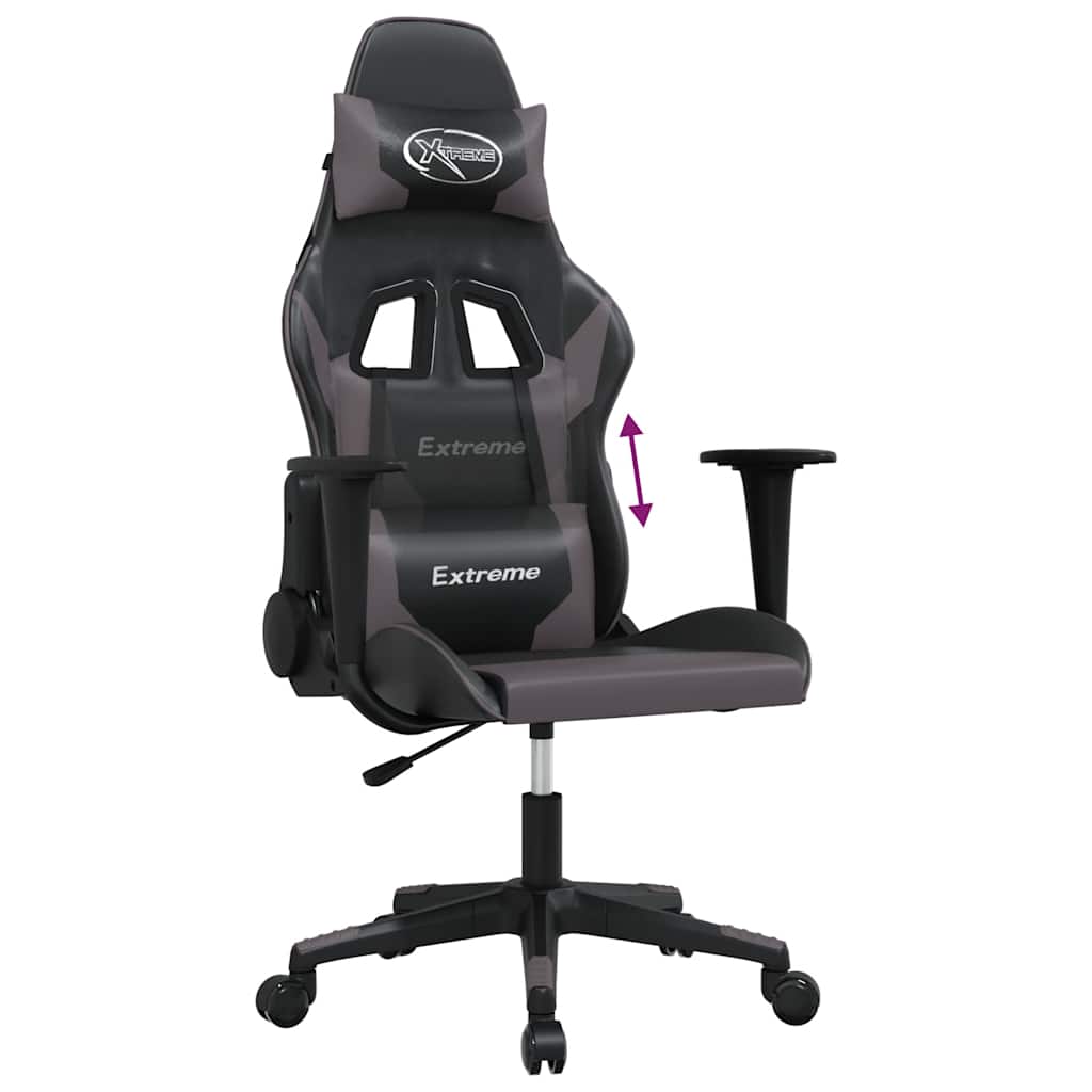 Vidaxl Massage Gaming Chair, Black-Gray, Faux Leather
