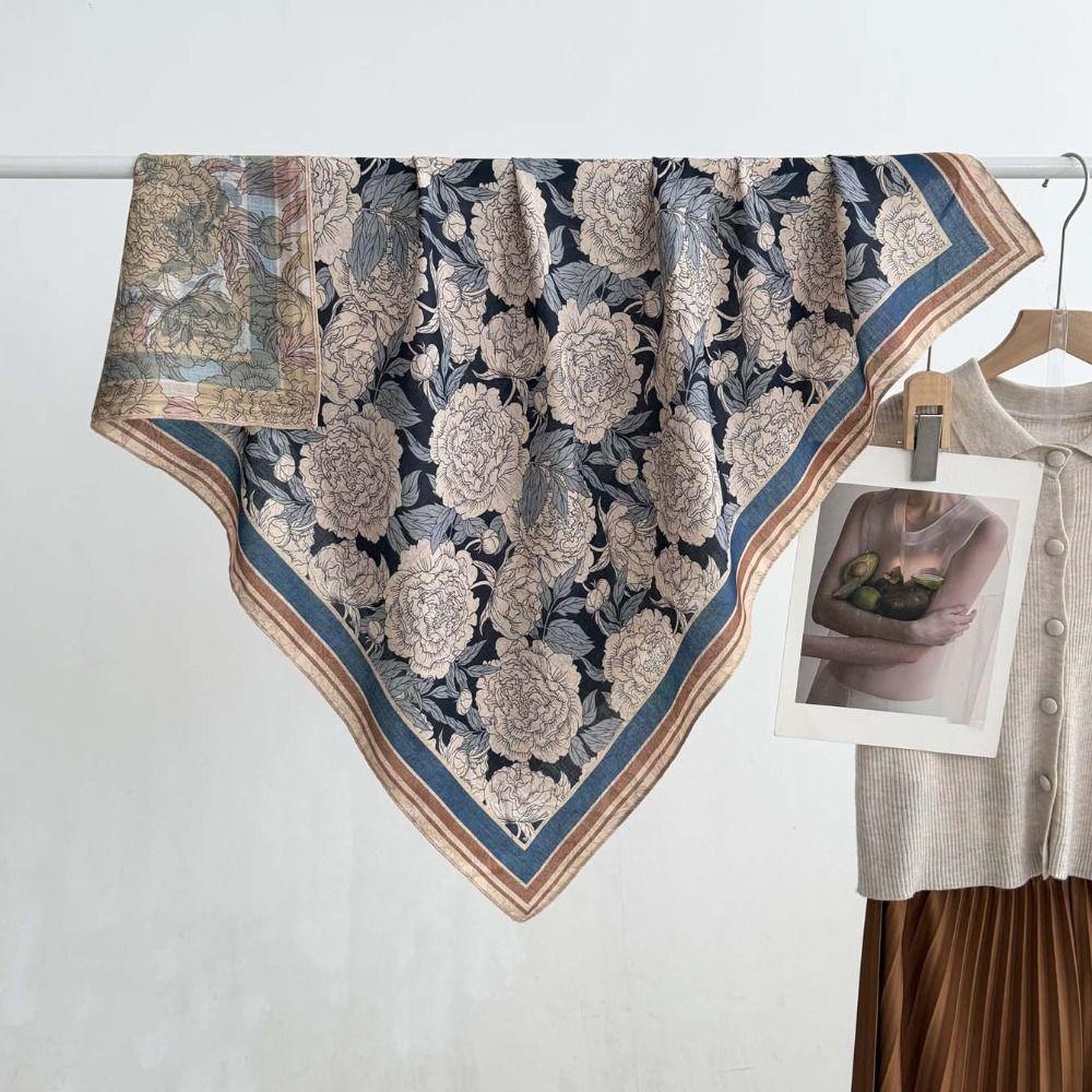 Sunscreen Double-sided Printed Silk Scarf Lightweight Retro Patterned Square Shawl  Spring