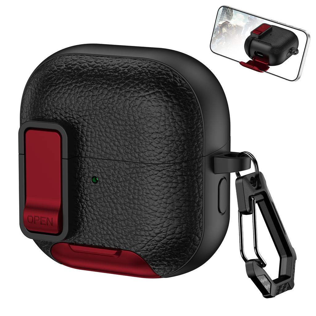 For Huawei FreeClip 2 Protective Case Leather Textured Lock Design Wireless Earbuds Cover with Phone Stand Function/Buckle