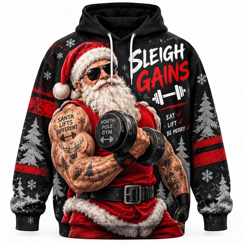 Funny Santa ChristmasWomen's Hoodie 3D Print Reindeer Dinosaur DJ Gym Holiday Pullover Winter Streetwear Party Gift