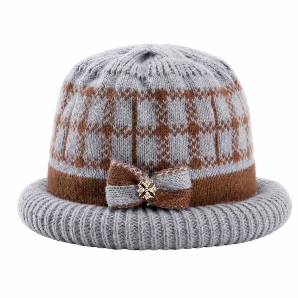 Thickened Knitted Woolen Hat Cold-proof Ear Protection Hat Fashion Dome Bow Bucket Cap Winter