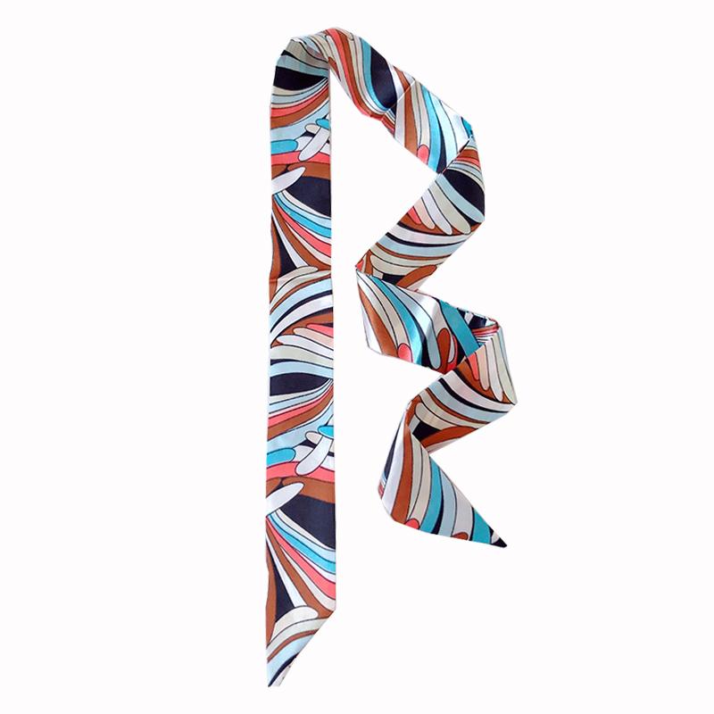 4cm* 95cm Woman Thin Imitation Silk Scarf Long Hair Strip Headband Neckerchief Fashion Bag Handle Ribbon Scarf Female Tie
