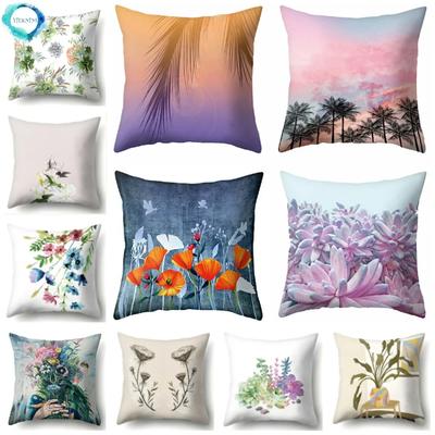 Plant Leaf Landscape Painting Cushion Cover Multicolor Flower Polyester Decorative Pillowcase Home Decor 45X45Cm Fundas De Cojin