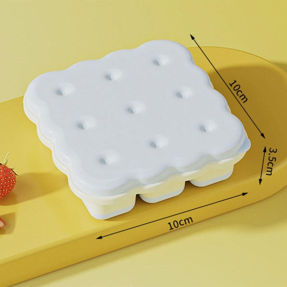 Cartoon Biscuit Style 9-grid Ice Cube Mold, Food-grade Silicone Ice Tray with Lid for Baby Food and Ice Making