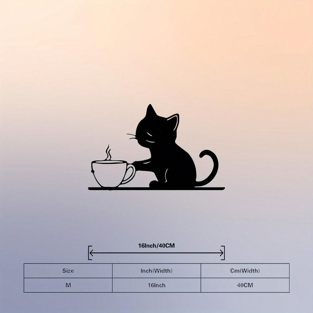 Metal Wall Art Cat Coffee Sculpture Powder Coated Iron Home Decor Gift