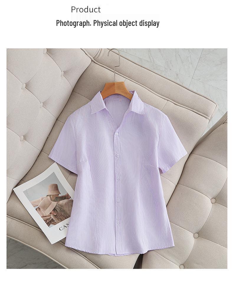Women's Plus Size V-Neck Purple & White Striped Short-Sleeve Shirt - Slimming, Professional, Formal, Extra Large, Spring/Summer